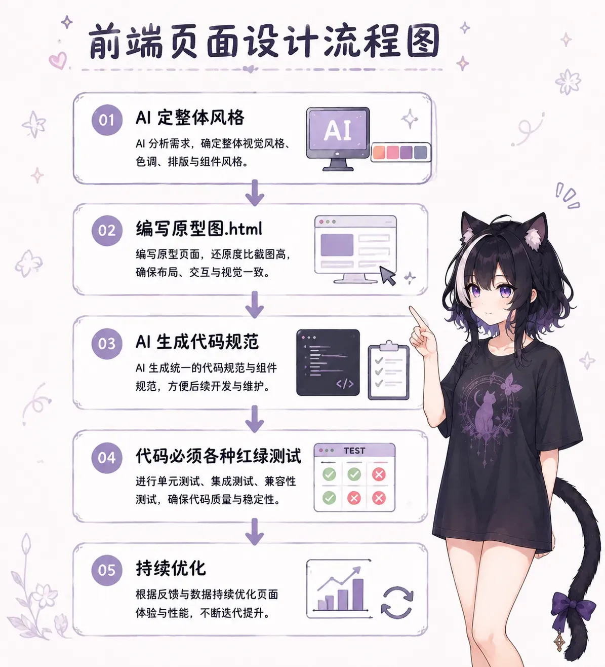 AI 搭建博客的正确流程图：定风格→原型图→代码规范→测试→优化